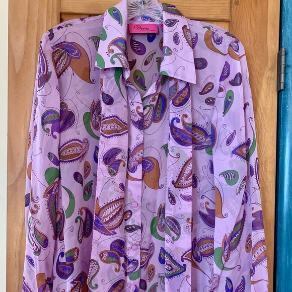 Diva by Dana Buchman Sheer 100% silk blouse with detachable tie/bow size L - Picture 1 of 5